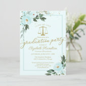 Law School Graduation Party Gold Teal Floral Invitation (Standing Front)
