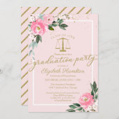 Law School Graduation Party Hot Pink Floral Invitation (Front/Back)