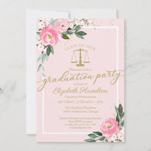 Law School Graduation Party Hot Pink Floral Invitation
