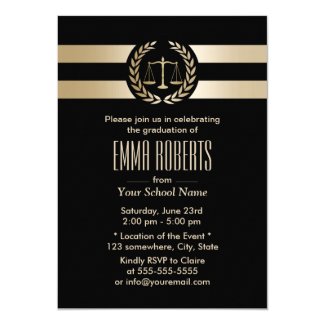 Law School Graduation Party Modern Black & Gold Invitation