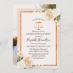 Law School Graduation Party Photo Blush Floral Invitation