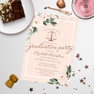 Law School Graduation Party Pink Blush Floral Invitation
