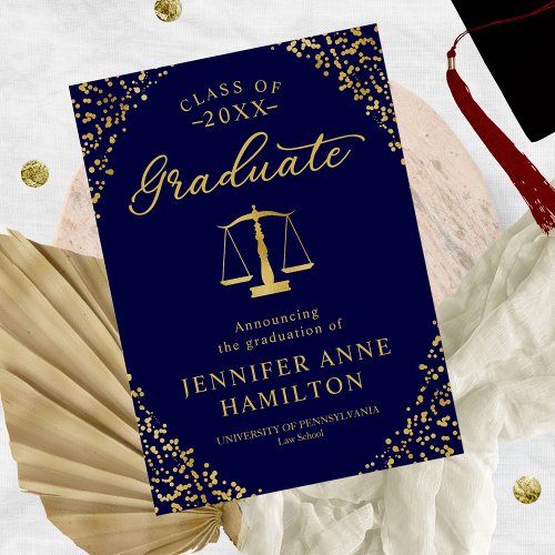 Law School Graduation Photo Announcement Blue Card