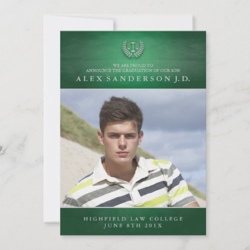 Law School Graduation Photo Card  Green