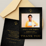 Law school graduation photo elegant black gold thank you card