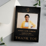 Law school graduation photo elegant black gold thank you card