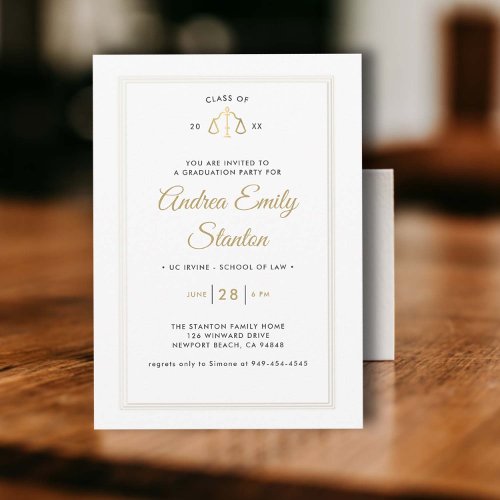 Law School Graduation Scales of Justice Faux Gold Invitation