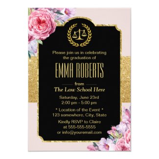 Law School Graduation Vintage Floral Future Lawyer Invitation
