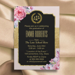 Law School Graduation Vintage Floral Future Lawyer Invitation