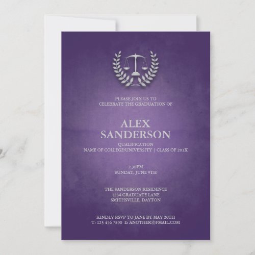 Law School Graduation with Laurel Wreath  Scales Invitation