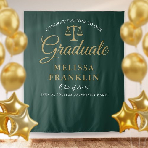 Law School Green Gold Graduation Photo Backdrop