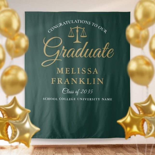 Law School Green Gold Graduation Photo Backdrop (Creator Uploaded)