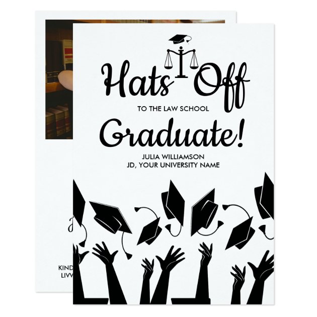 Law School Hats Off Grad Photo Graduation Party Card