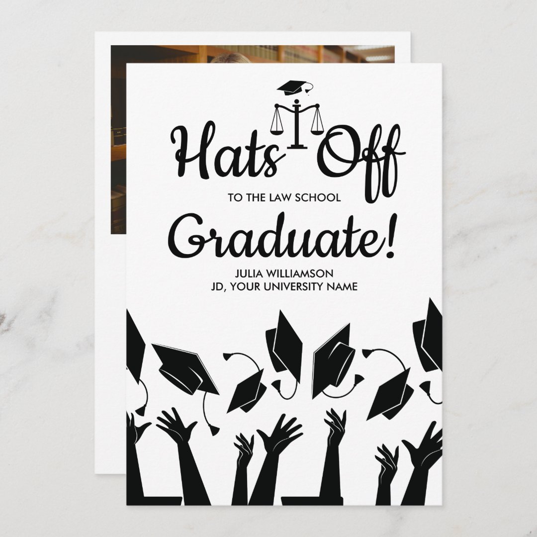 Law School Hats Off Grad Photo Graduation Party Invitation Zazzle