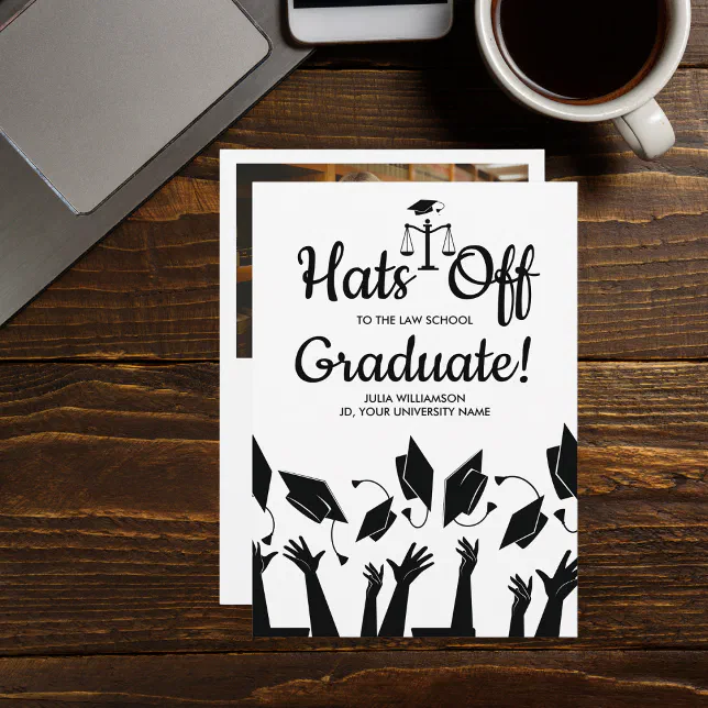 Law School Hats Off Grad Photo Graduation Party Invitation Zazzle