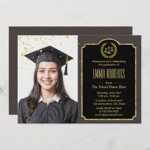Law School Lawyer Graduation Elegant Brown Photo Invitation