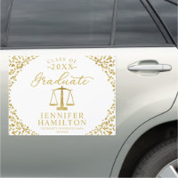 Law School Modern White Gold Confetti Graduation