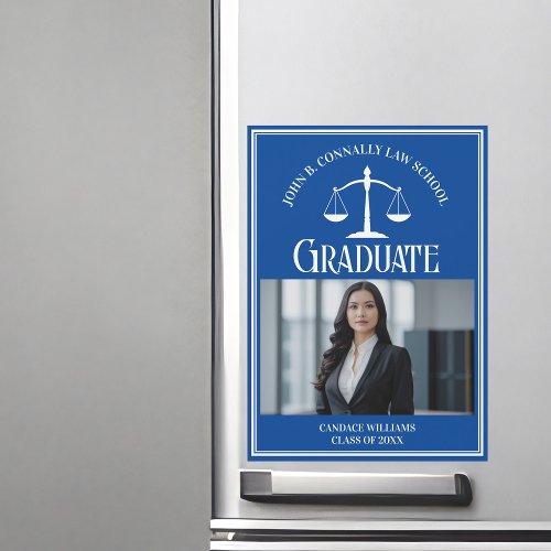 Law School Photo Blue Graduation Magnet Card