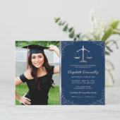 Law School Photo Blue Silver Graduation Party Invitation (Standing Front)