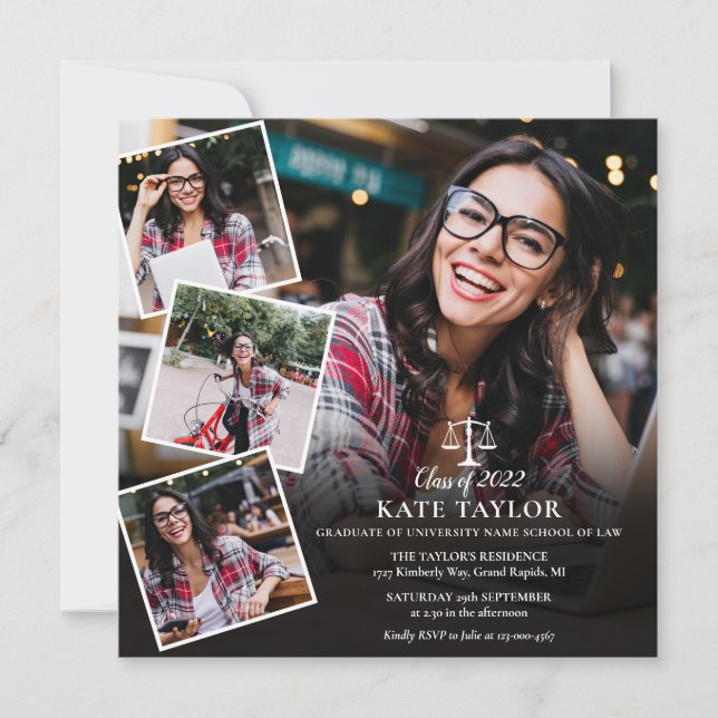 Law School Photo Collage Graduation Square Invitation (Front)