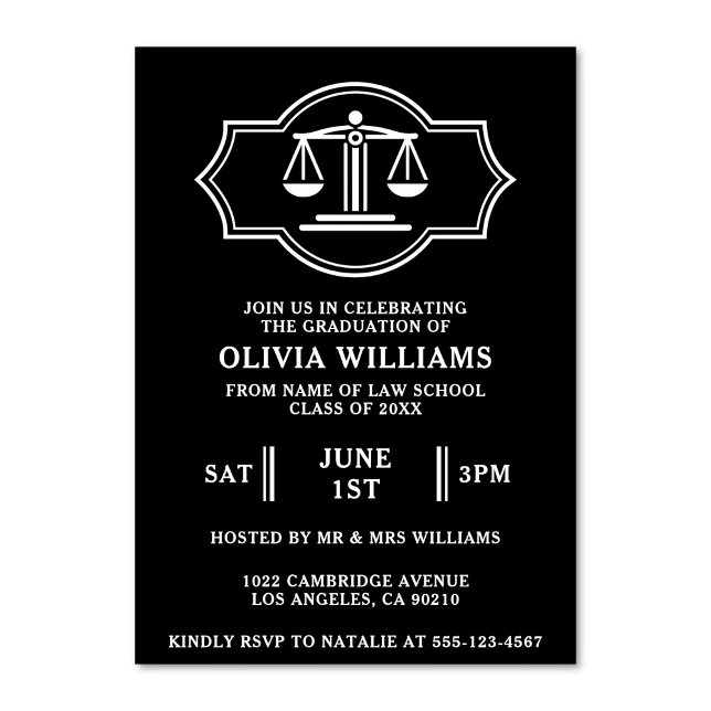 Law School Scales Of Justice Graduation Party Invitation (Law school graduation party invitation featuring the iconic scales of justice)