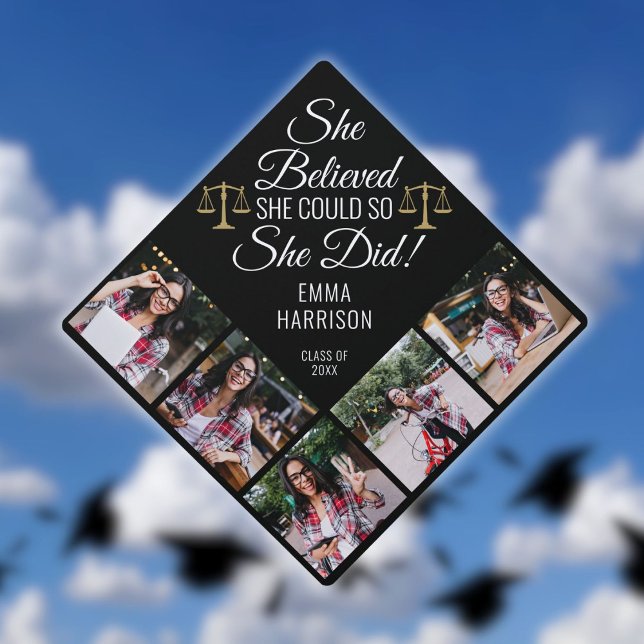 Law School She Believed She Could 5 Photo Collage Graduation Cap Topper (Law School She Believed She Could 5 Photo Collage Graduation Cap Topper)