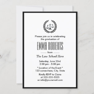 Law School Simple Plain Black Border Graduation Invitation