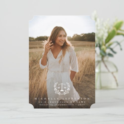 Law School White Overlay 2 Photo Graduation Announcement