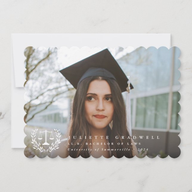 Law School White Overlay 2 Photo Graduation Announcement (Front)