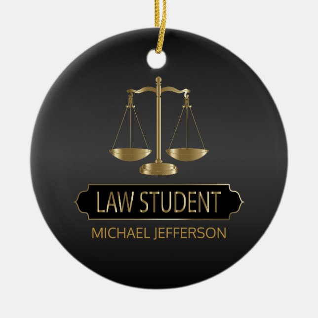 Law Student  - Black and Gold Ceramic Ornament (Front)