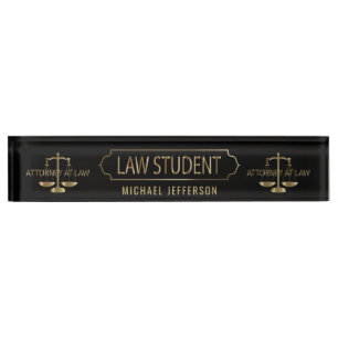 Law Student - Black and Gold Scales Desk Name Plate