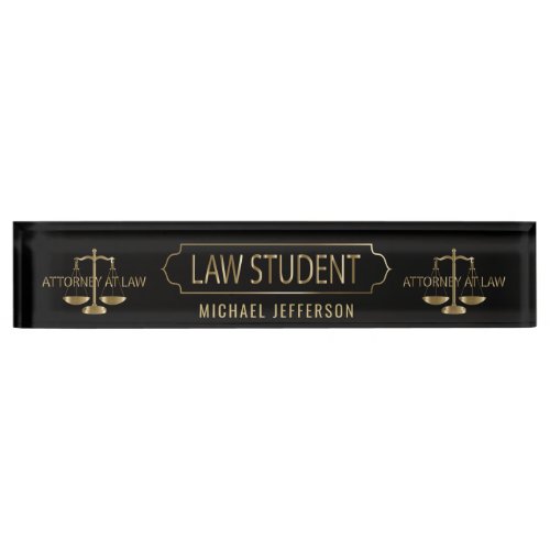Law Student  _ Black and Gold Scales Desk Name Plate