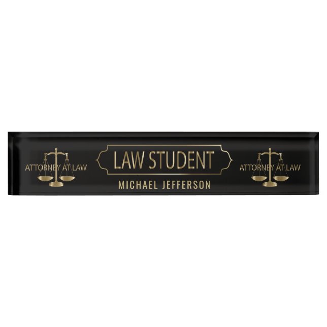 Law Student  - Black and Gold Scales Desk Name Plate (Front)