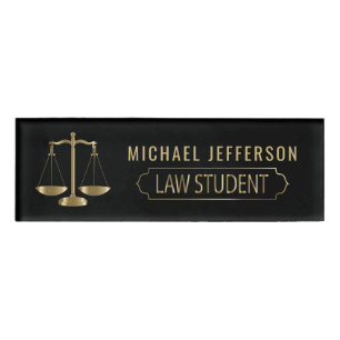Law Student - Scales of Justice - Black and Gold Name Tag