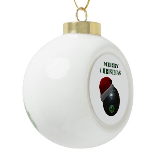 Lawn Bowl Wearing A Santa Hat, Ceramic Ball Christmas Ornament