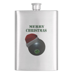 Lawn Bowl Wearing A Santa Hat Merry Christmas, Flask