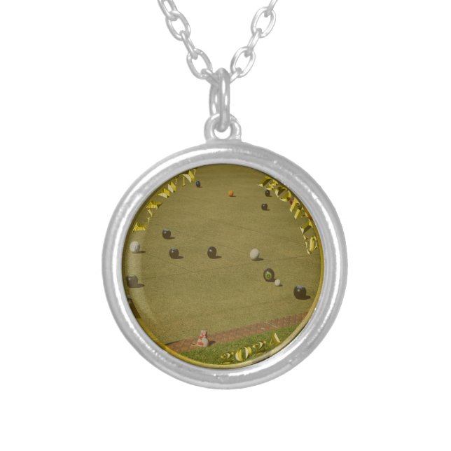Lawn Bowls 2024 Golden Coin,  Silver Plated Necklace (Front)