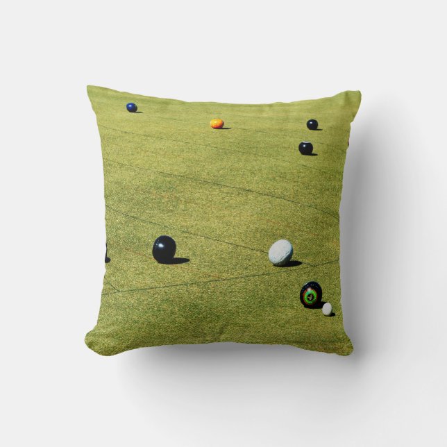 Lawn Bowls Action, Throw Pillow (Front)