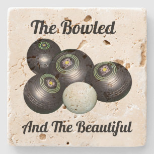 Lawn Bowls Bowled And Beautiful Logo, Stone Coaster