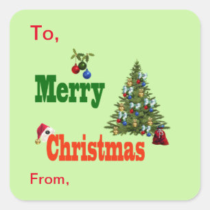 Lawn Bowls Christmas Tree And Stocking, Square Sticker