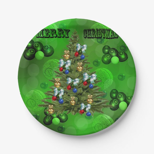 Lawn Bowls Christmas Tree Design, Paper Plates (Front)