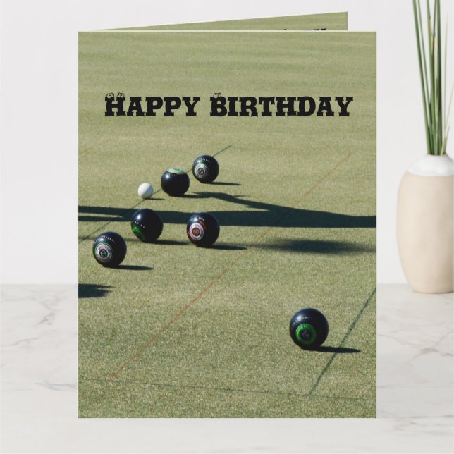 Lawn Bowls Close Call, Large Birthday Card (Front)