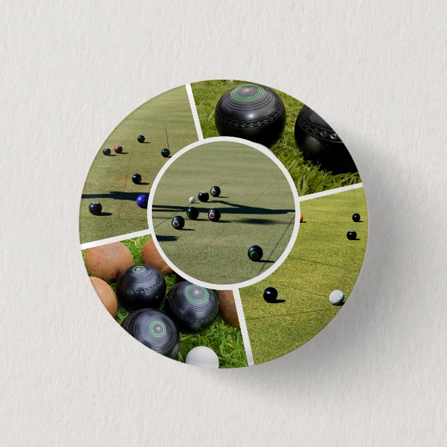 Lawn Bowls Five Picture Photo Collage, Badge Button (Front)