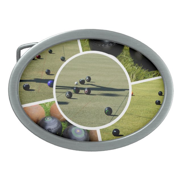 Lawn Bowls Five Picture Photo Collage, Belt Buckle (Front)