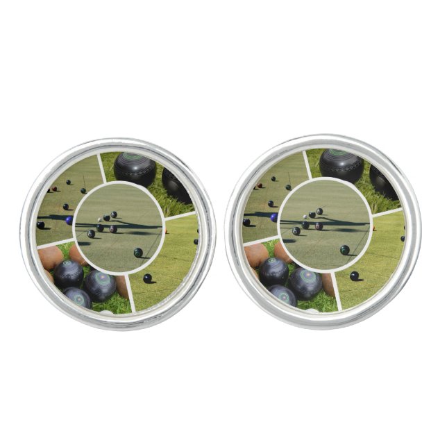 Lawn Bowls Five Picture Photo Collage, Cufflinks (Front)