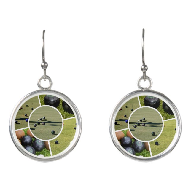 Lawn Bowls Five Picture Photo Collage, Earrings (Front)