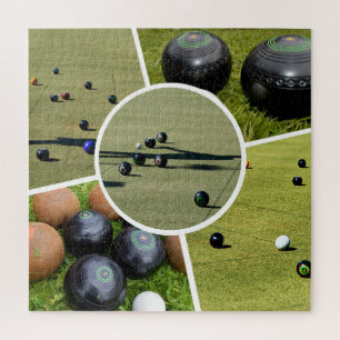 Lawn Bowls Five Picture Photo Collage, Jigsaw Puzzle