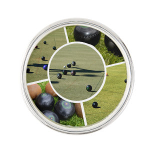 Lawn Bowls Five Picture Photo Collage, Lapel Pin