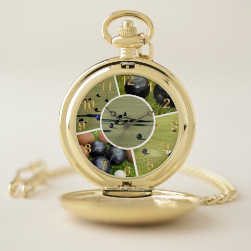 Lawn Bowls Five Picture Photo Collage Pocket Watch