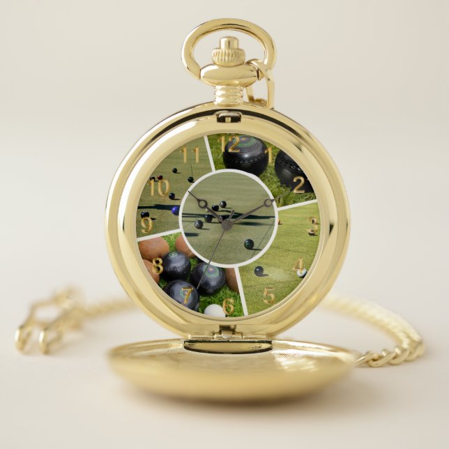 Lawn Bowls Five Picture Photo Collage Pocket Watch (Inside)